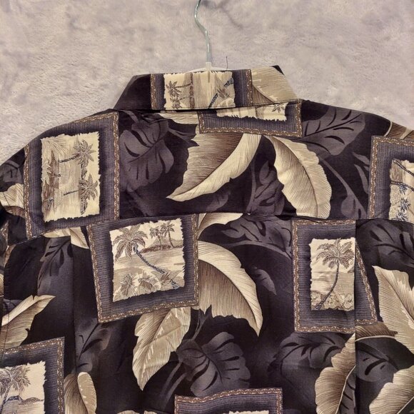 Croft & Barrow Mens M Black Grey Palm Hawaiian Button Up Short Sleeve Casual vac - Picture 5 of 11